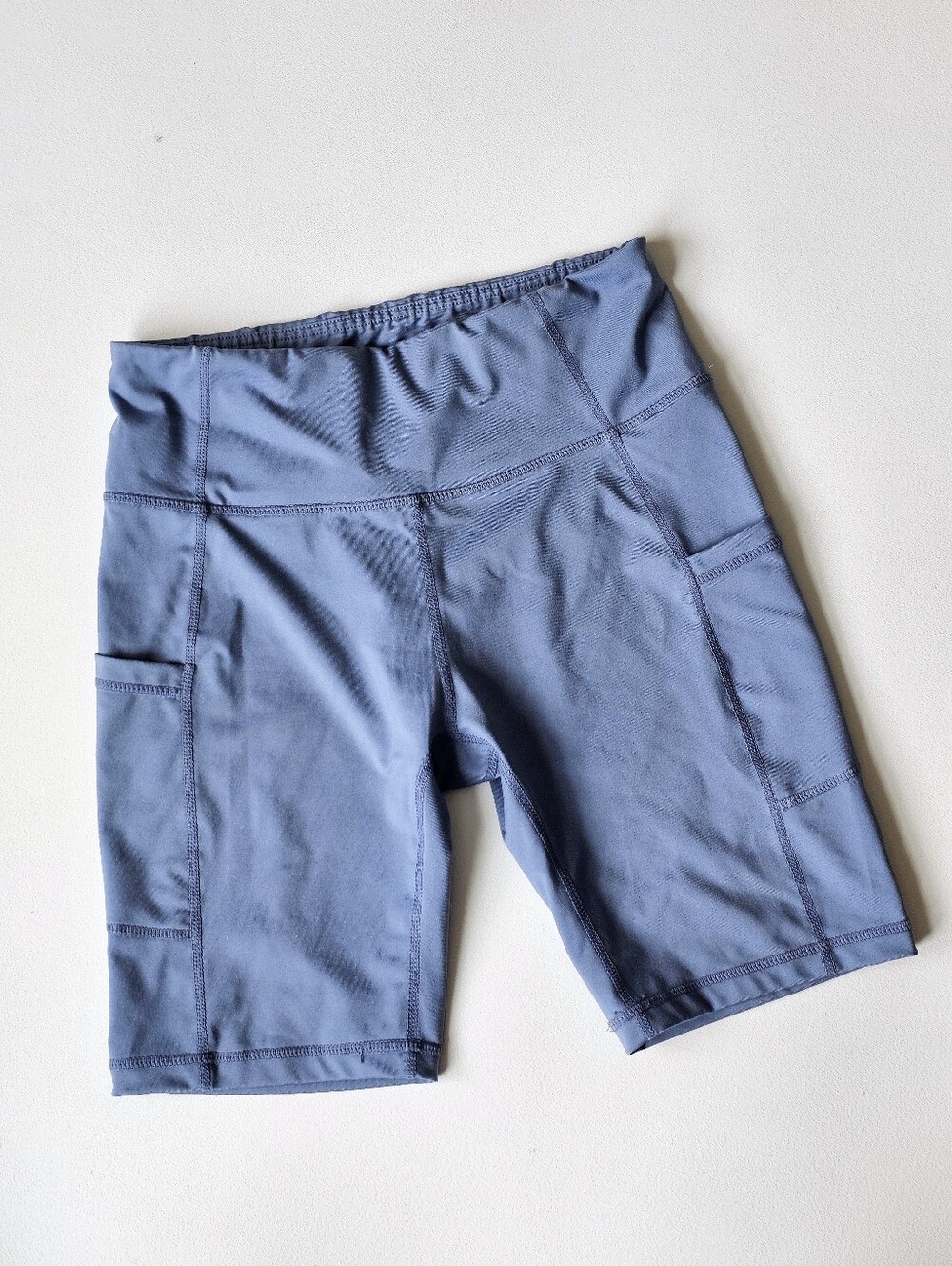 Baleaf High Waisted Biker Shorts Blue Side Pocket Athletic Compression Shorts Me